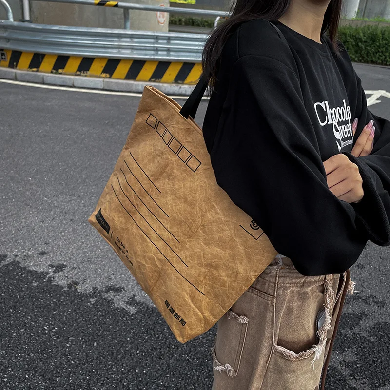 NEW Vintage Tote Shoulder Bag Large Capacity Storage Bag Trend Envelope Design Unisex Kraft Paper Color Student Casual All-match