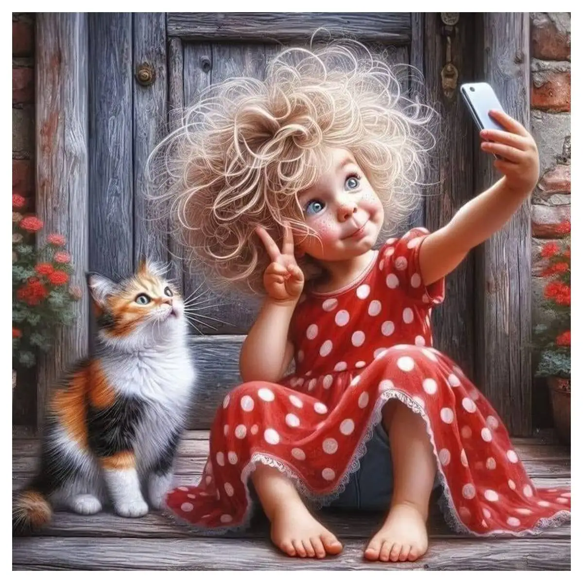 1pc 40X40CM/15.74inch The Little Girl and the Dog Taking Photos Cross Stitch Kit DIY Kit 11CT/14CT Wall Decoration for Gift