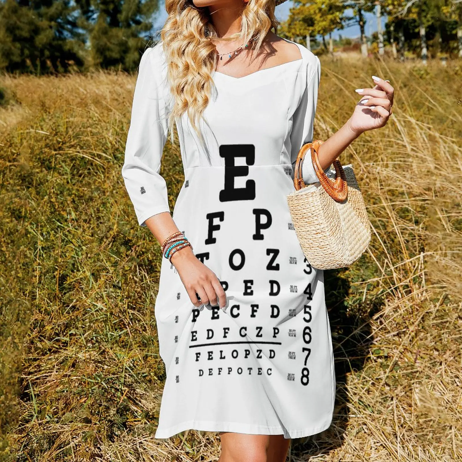 Snellen Eye Chart Flare Kleid Sommer Frau Kleid Frauen langes Kleid Party Frauen eleganten Luxus