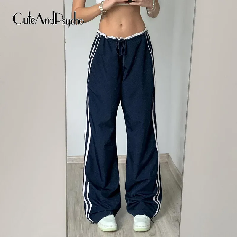 

Cuteandpsycho Y2K Side Striped Casual Streetwear Pants Baggy Harajuku Drawstring Vintage Clothin Fashion Women Summer Sweatpants