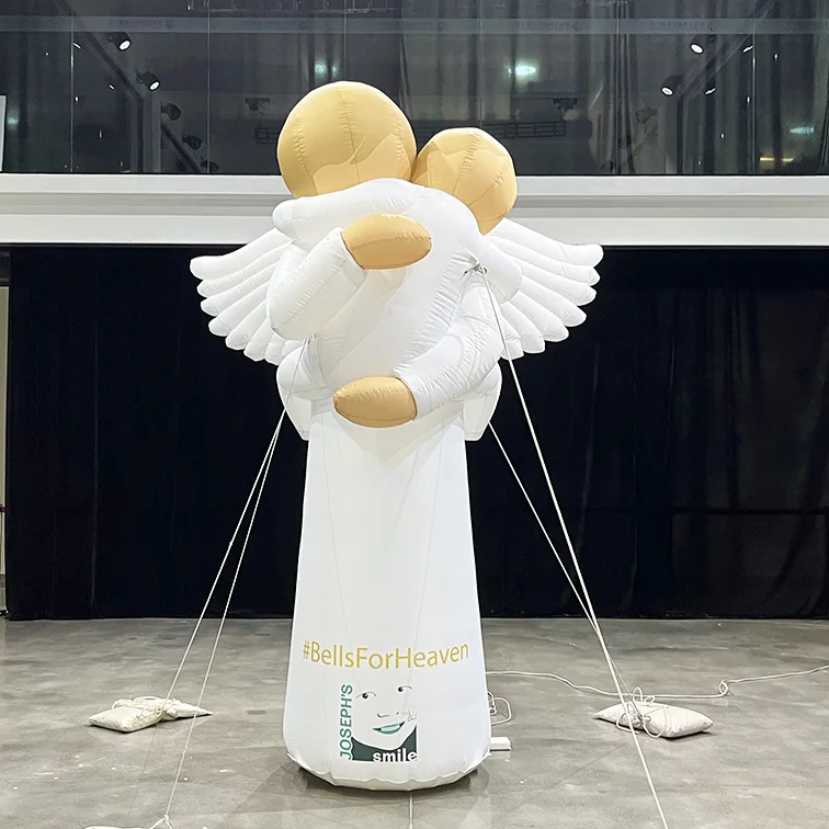 Custom Angel Girl Inflatable Statue-Waterproof Oxford Cloth Battery Powered Custom Logo Standing Mother Child Figure for Event