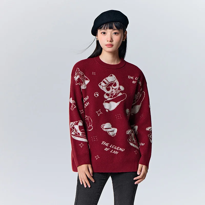 Semir Sweater Women Mid-Length Loose Rocking 2024 New Winter Design Sense Cartoon Jacquard Pullover Shirt