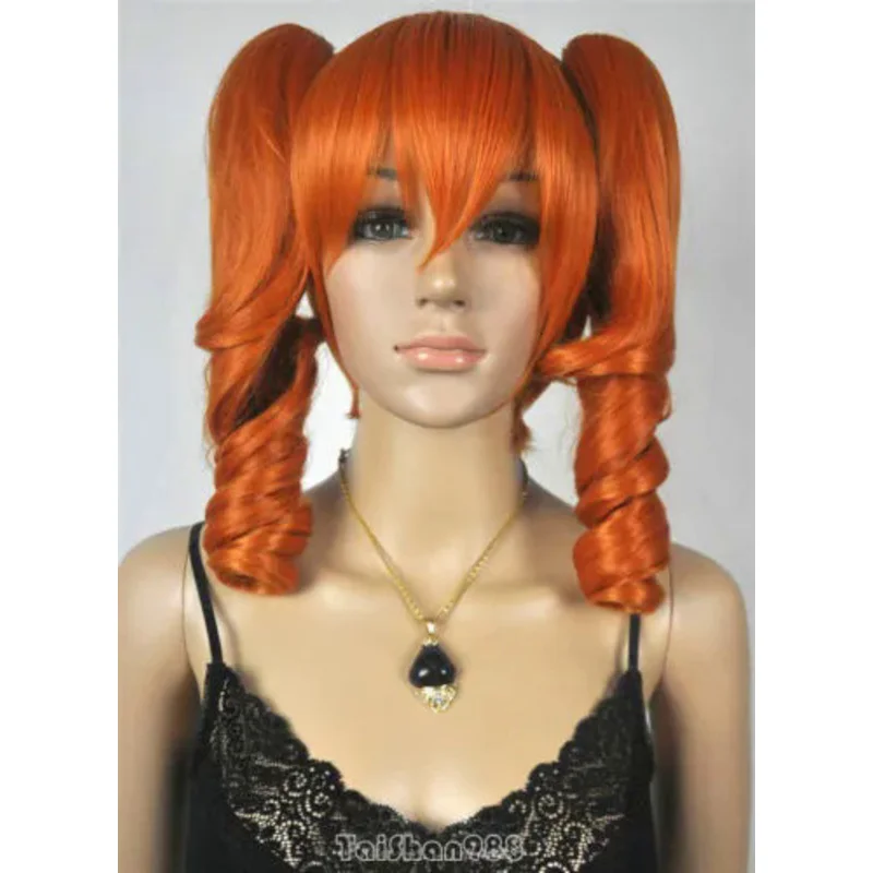 Fashion medium orange curly pigtail ponytail cosplay women's hair wig wigs cap