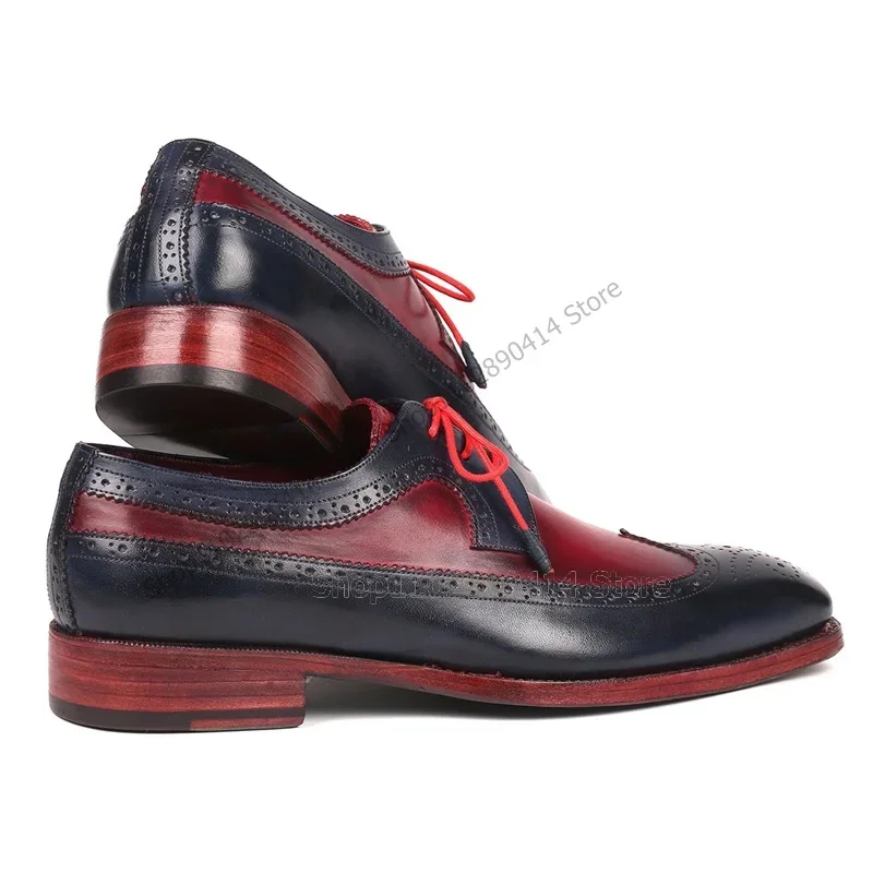 Mixed Color Sewing Square Toe Strappy Men Derby Shoes Fashion Lace Up Men Shoes Luxury Handcraft Party Banquet Men Dress Shoes