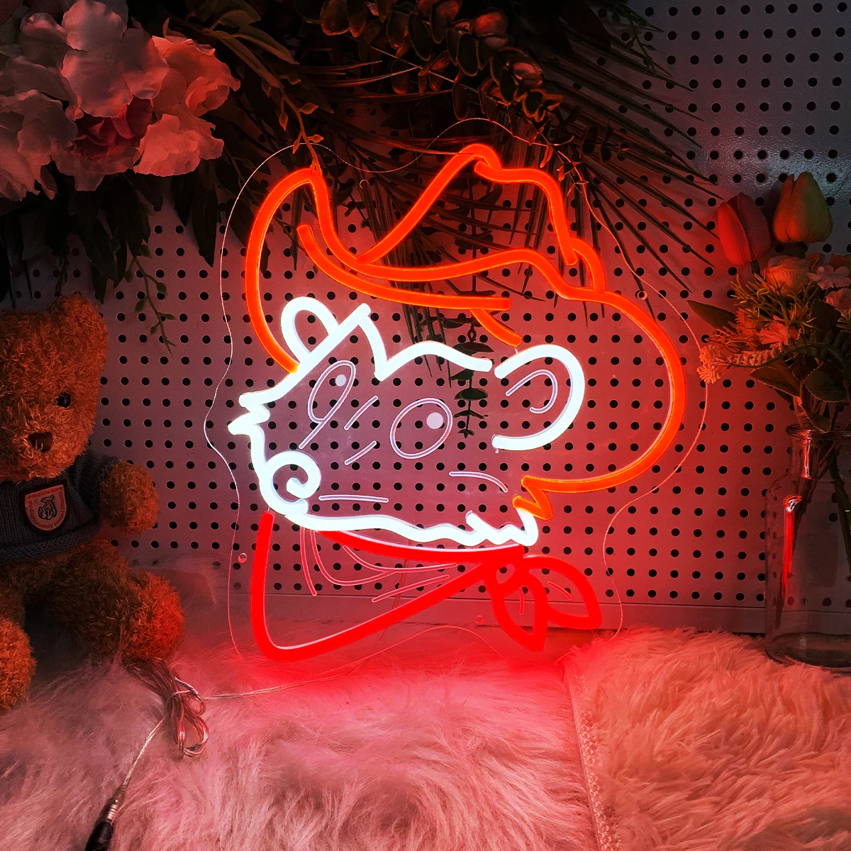 Anime Animal Neon Light, Sinal de Cowboy de Esquilo Iluminado, Atmosfera de Iluminação, Japonês e Anime