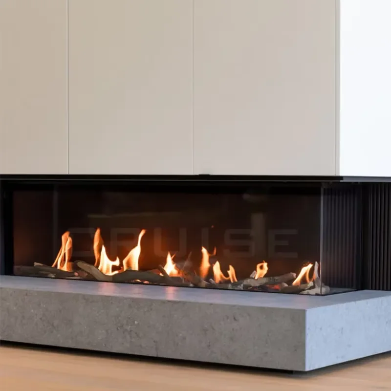 Modern Black Gas Fireplace Heater 1397x720mm Natural LPG Fuel See Through Glass Wall Mounted Indoor Heating for Living Room