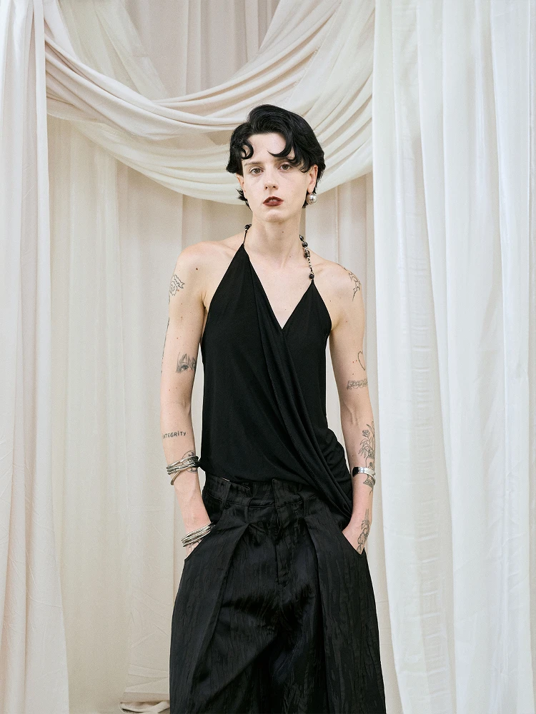 

a Kind Ego Gold Ratio Asymmetric ter Nelace Crop Top Vest Summer 2025 New Original Design Slim Fit Women's Outerwear