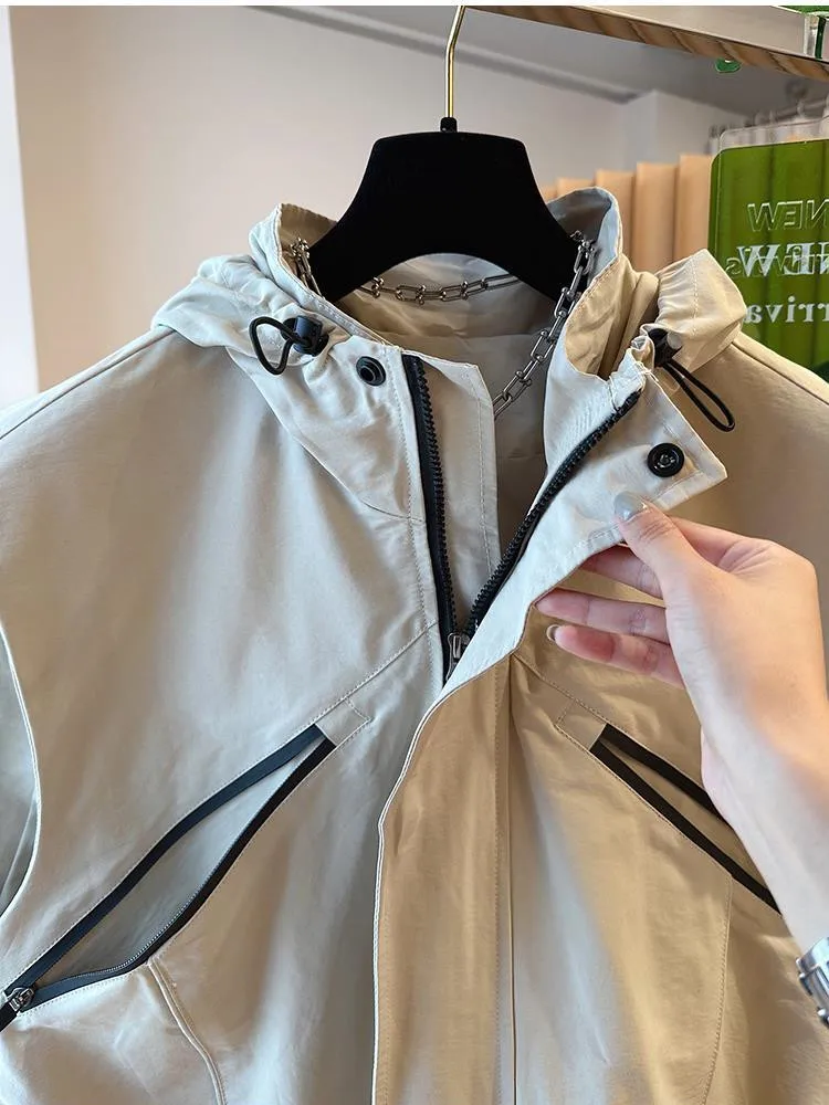 2025 ฤดูใบไม้ผลิใหม่ฤดูใบไม้ร่วง Casual Hooded Design Sense สุภาพสตรีเสื้อกั๊กเสื้อสีทึบ Streetwear All-Match ผู้หญิงเสื้อกั๊กเสื้อ