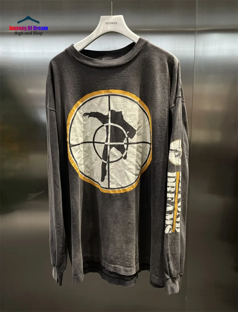 

New Tide SAINT Vintage Long Sleeve T-Shirt High Quality Broken Hole Mens Womens Loose Casual T-Shirt Tops