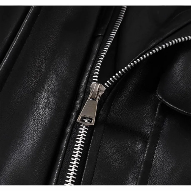 High-End Women's Form-Fitting PU Jacket with Zipper Top Lapel Autumn Collection 2025