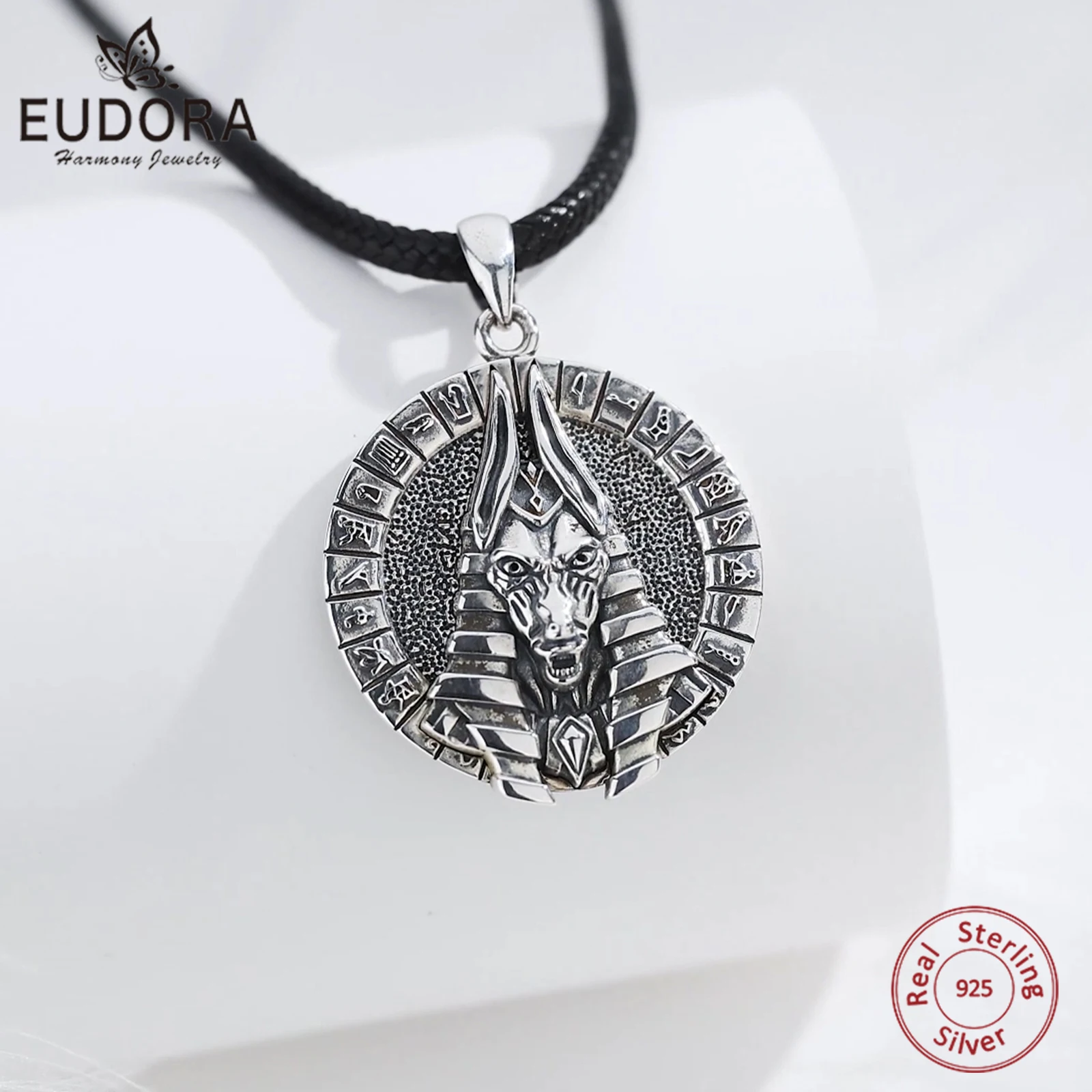 

Eudora стерлингового серебра 925 пробы египетский анубис ожерелье винтажные руны Анк крест амулет кулон ювелирные изделия подарок для мужчин женщин
