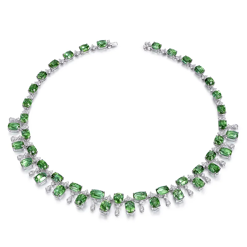 NEW Simulation Green Tourmaline Choker Necklace For Women Wedding Accessories Silver Color Chain European Design Chokers Jewelry