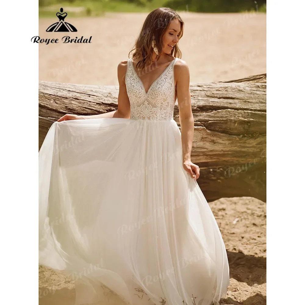 Rustic Beach Boho Lace Sleeveless Destination V Neck Wedding Dress for Women 2025 Bridal Gown Wedding Party Gown robe de mariée