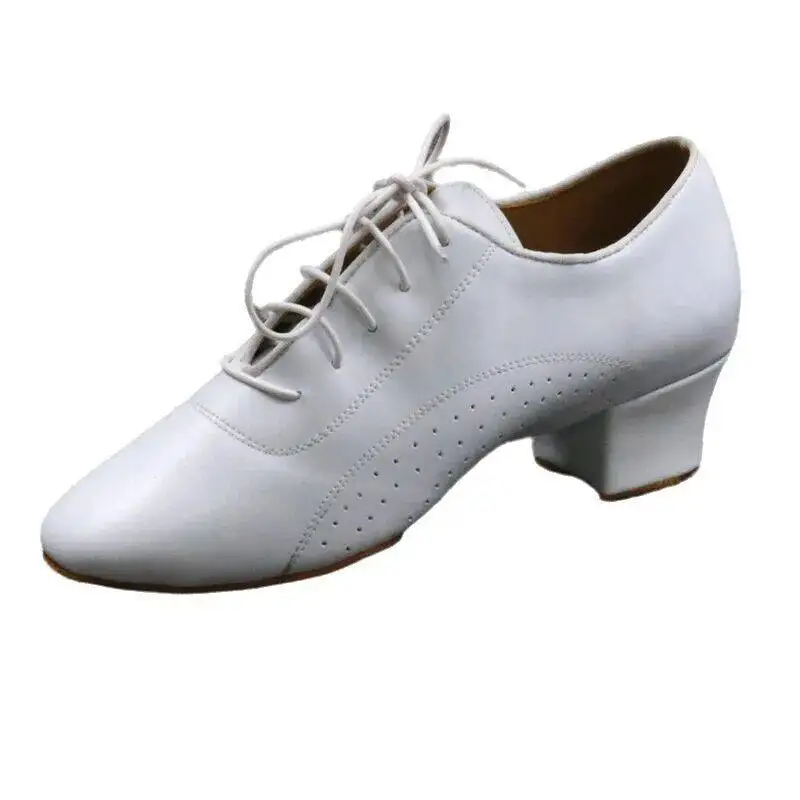 

EVK Professional Women Modern Dance Shoes White Leather Lace Up Low Heel Breathable Ballroom Latin Salsa Jazz Training Shoes