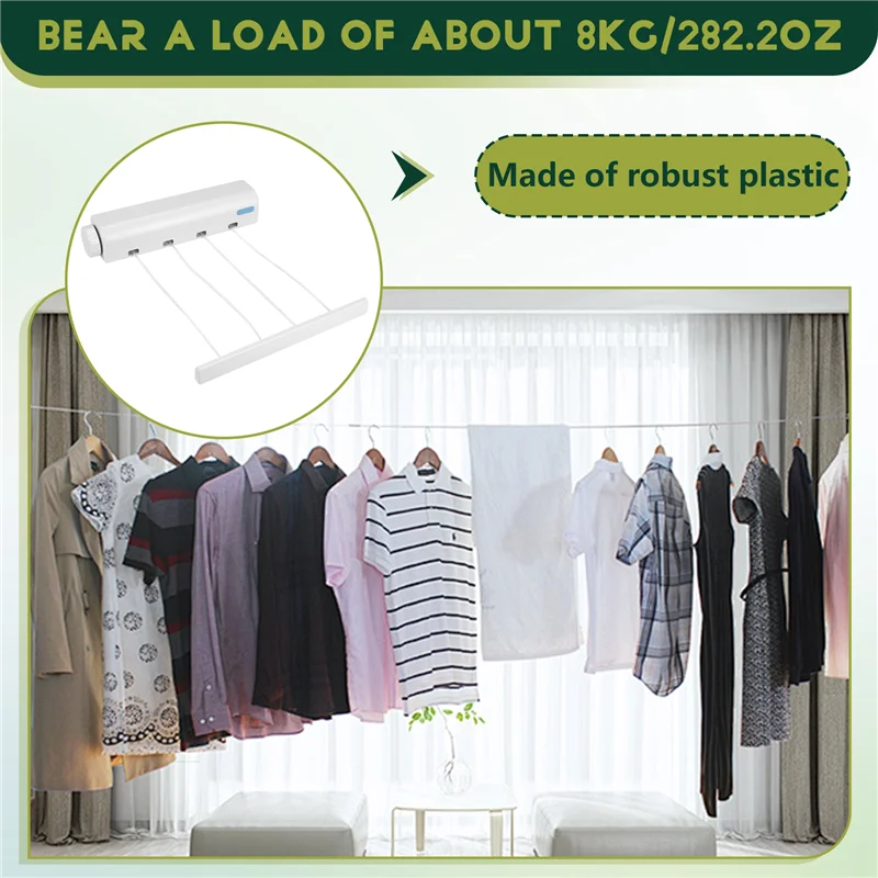A11E-Retractable Clothesline Telescopic Indoor Outdoor Wall Mounted Clothes Dryer Line Drying Rope Hanger