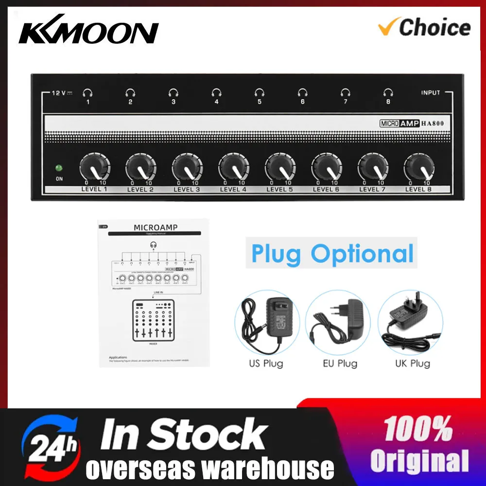 

HA800 Headphone Amplifier Audio Amp. Ultra-compact 8 Channels Mini Audio Stereo Microphone Audio Amplifier with Power Adapter