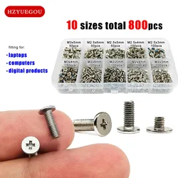 800pcs/box Laptop Computer Screw Bolt M2 M2.5 M3 Silver Phillips Cross Ultra Thin Flat Wafer Head Mix Assortment Kit Set Steel