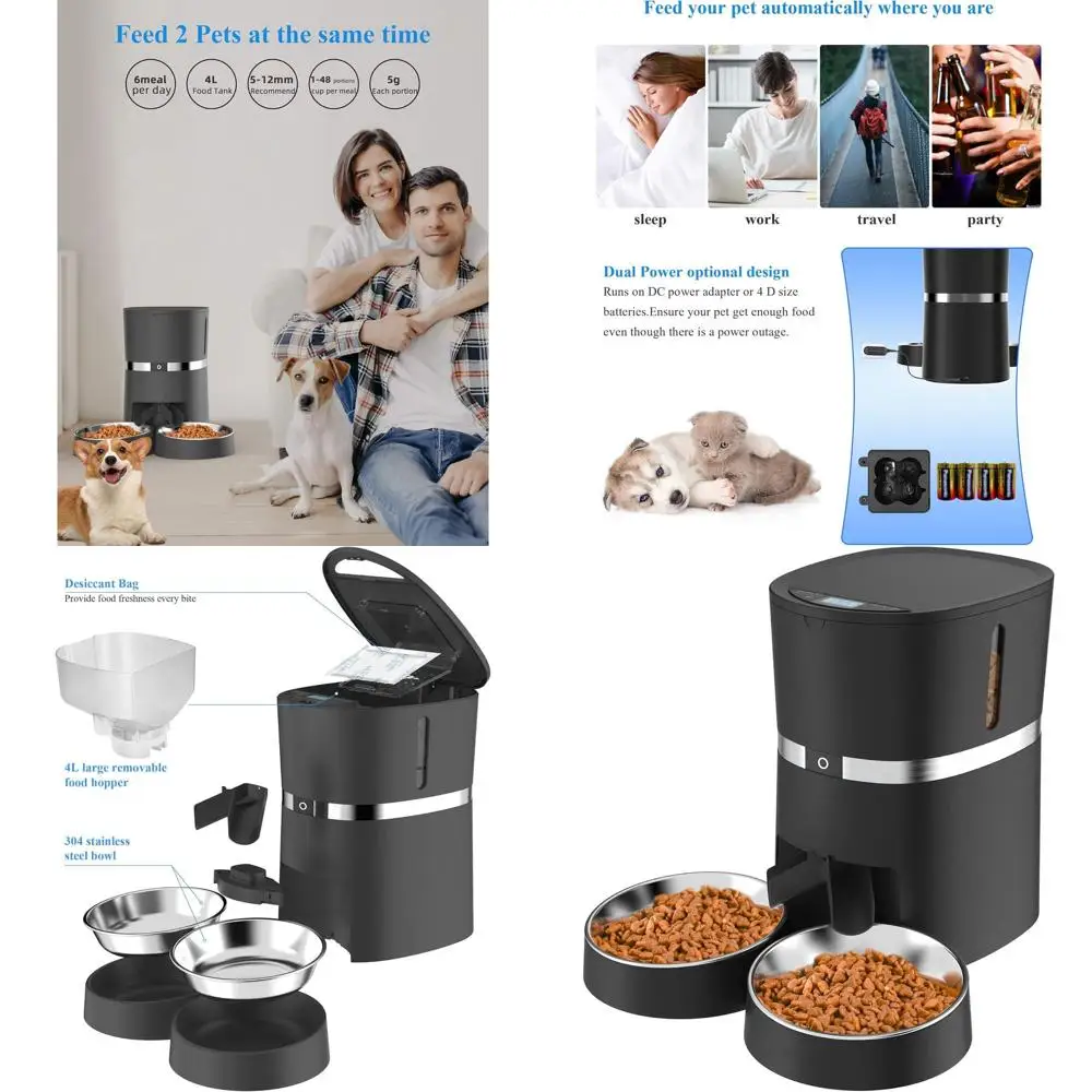 

Автоматическая кормушка для животных с двумя мисками, контролем порций на 6 приемов пищи, диктофоном - на батарейках/от сети