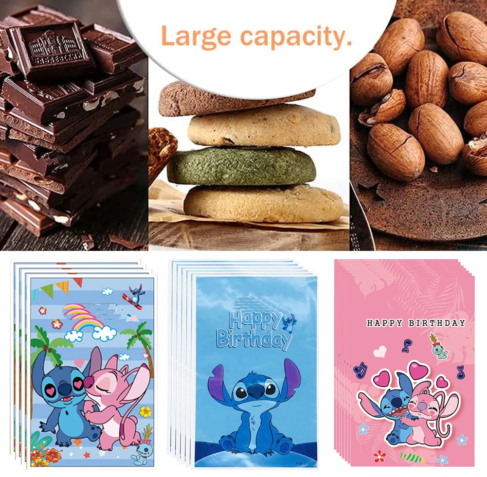 10/20/30PCS Disney Stitch Gift Bag Plastic Biscuit Candy Bag Powder Stitch Theme Children\'s Birthday Supplies Home Gift Decorati