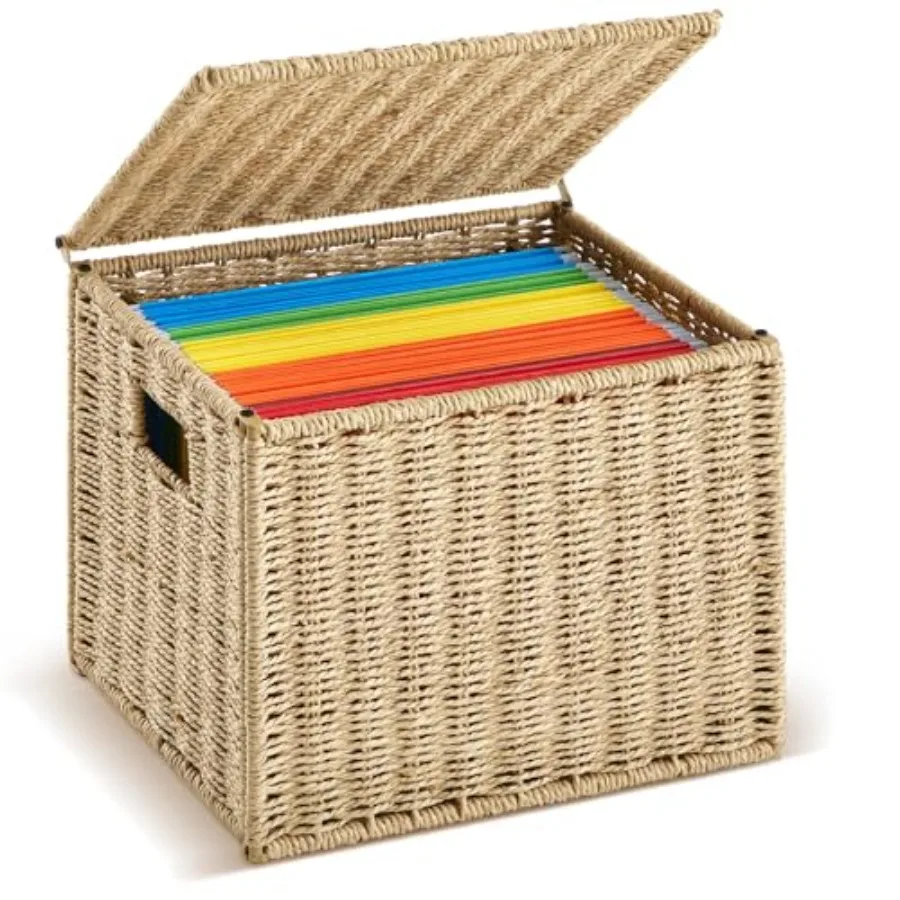 صندوق ملفات حبل ورقي قابل للطي بحجم حرف مع غطاء للمكتب والمنزل والديكور سلة ملفات معلقة منسوجة محمولة fo #1
