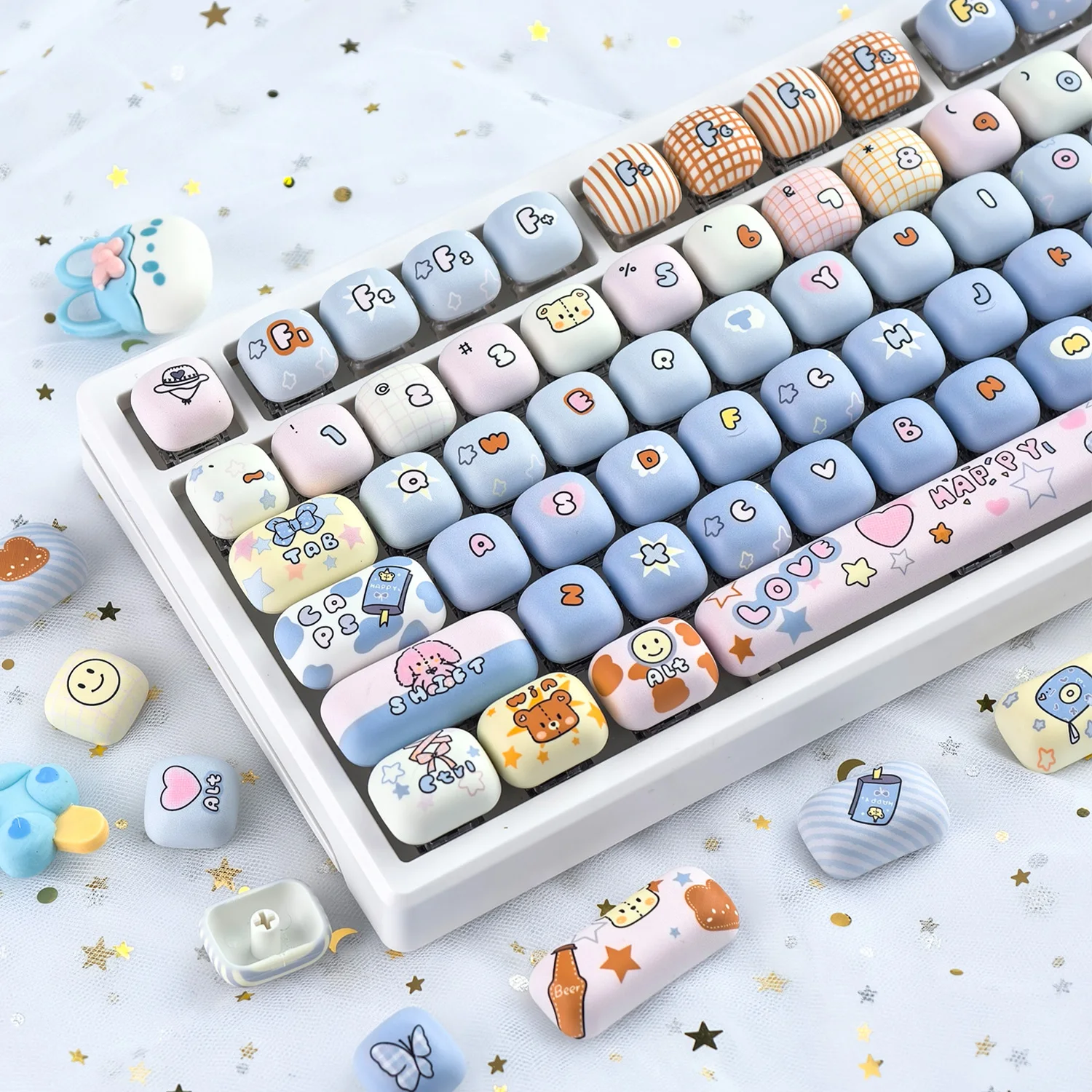 

Колпачки для клавиш MAIMOOO Toy House Cute Keycaps, профиль MOG, PBT, сублимация, сине-розовые, эргономичные, для механической клавиатуры, подарки для девочек