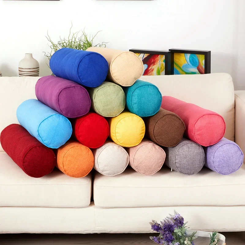 Solid Color Round Removable Washable Lumber Cushion Pillow Bed Roll Cushion Head Leg Back Support Light Travel Column Pillow