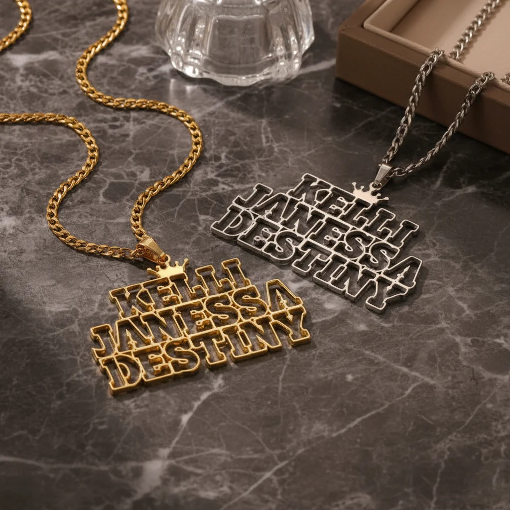 شخصية الفولاذ المقاوم للصدأ اسم قلادة مع تاج الجوف اسم مخصص قلادة 3mm الكوبية سلسلة هدية عيد ميلاد للرجال والنساء