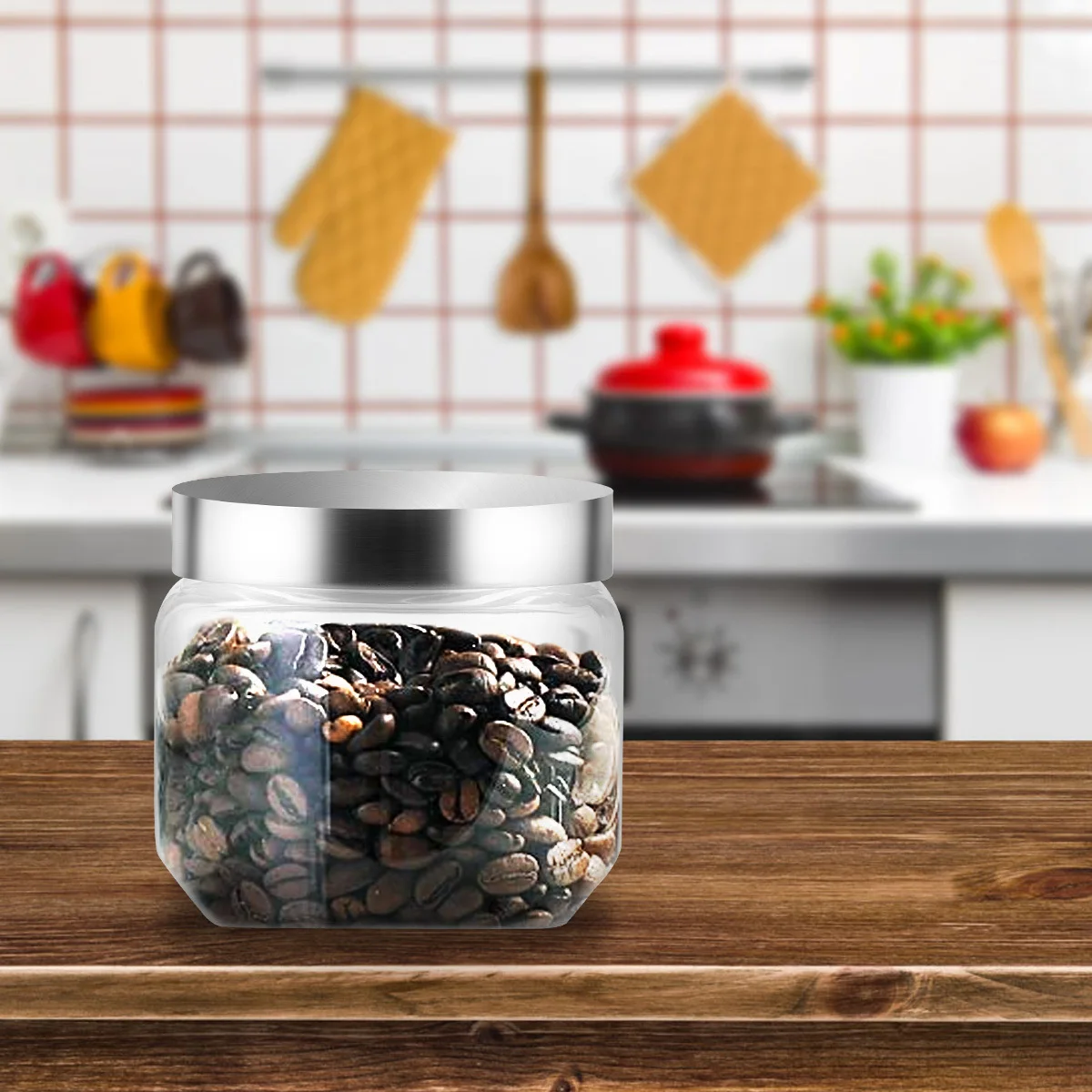 

1Pcs Glass Sealed Storage Jar Stainless Steel Lid Airtight Food Container Kitchen Grain Snack Jam Holder Multifunctional