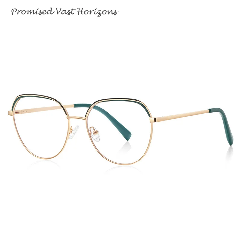 Simple Geometric Line Design Red Green Pink Double Color Gold Metal Ladies Blue Light Blocking Plano Lens Eyewear Glasses Frame