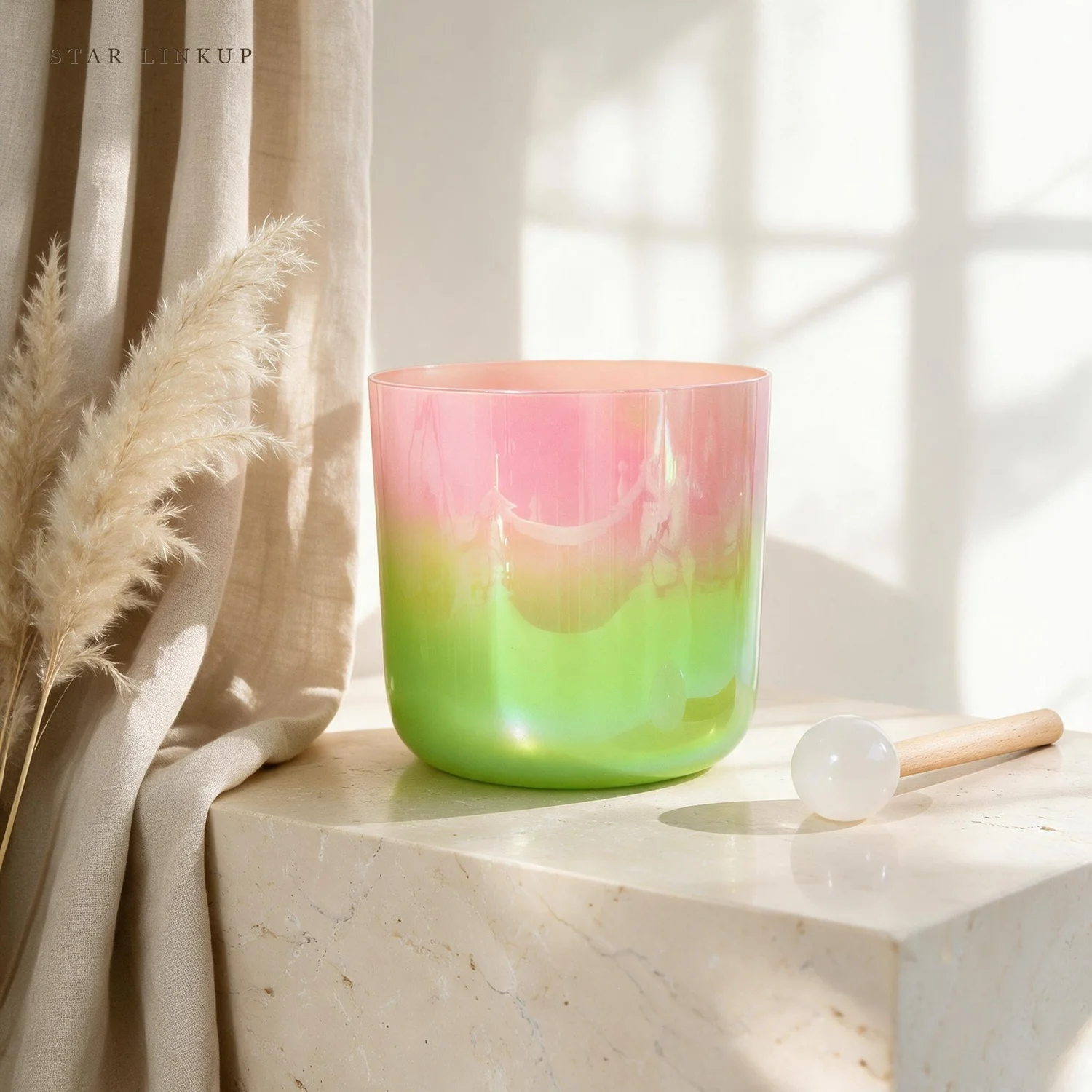 STAR LINKUP Model SL-1916 432Hz 440Hz Golden Sunset Clear Quartz Crystal Singing Bowl with Cosmic Light - Master-Crafted Crystal Sound Tool for Energy Balancing, Yoga and Relaxation