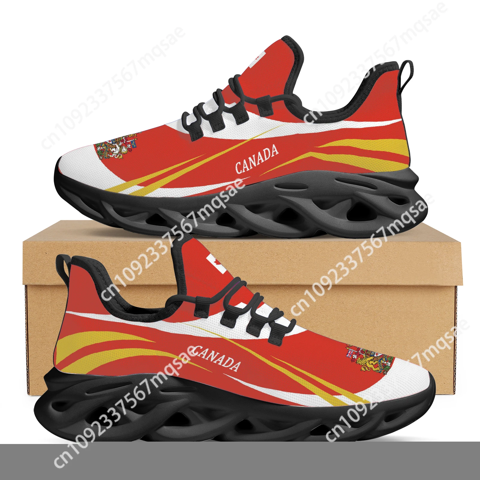 Custom Canadian Trendy National Flag And National Emblem Printing Outdoor Flat Shoes Thick Bottom Knitting Thread Sneakers