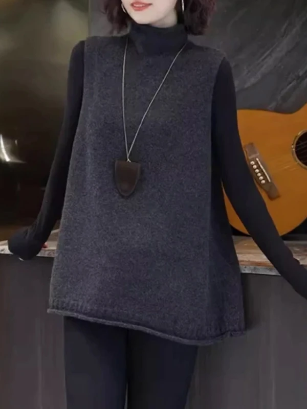 

Женский вязаный жилет с высоким воротником Deep Ey, осенне-зимний, больших размеров, модный, универсальный, для многослойных образов