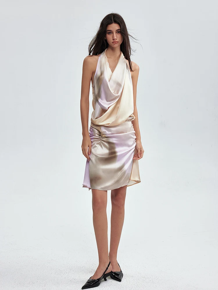 

Элегантная плиссированная юбка-миди А-силуэта для женщин, желто-фиолетовая, с эффектом омбре, для вечерних выходов