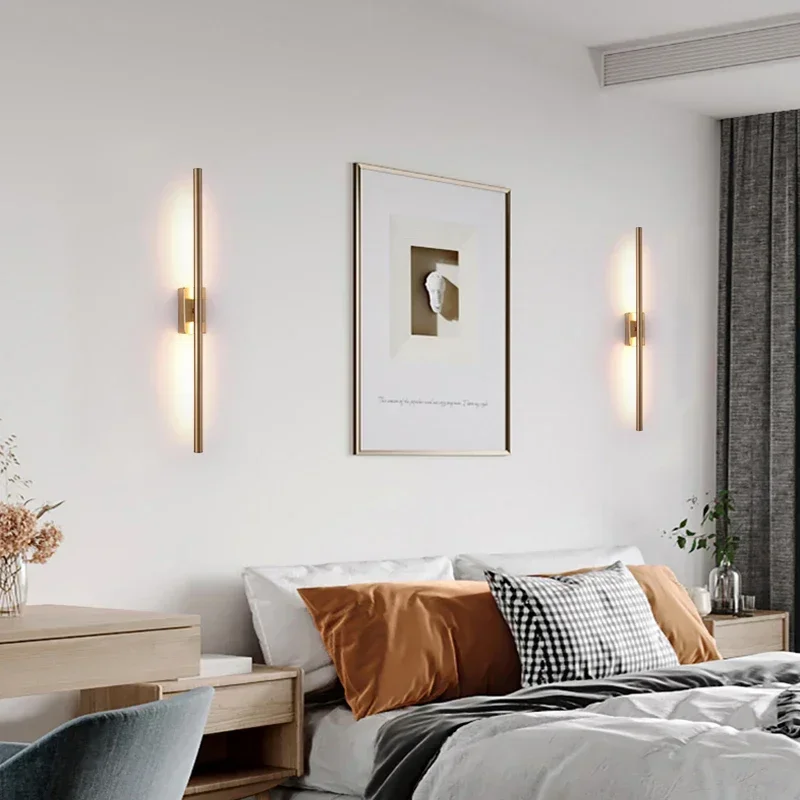 Modern Simple Linear Tube LED Wall Lamp Up Down Background Opposite Wall Light LED Bedside Foyer Corridor Gold Black LED Sconce