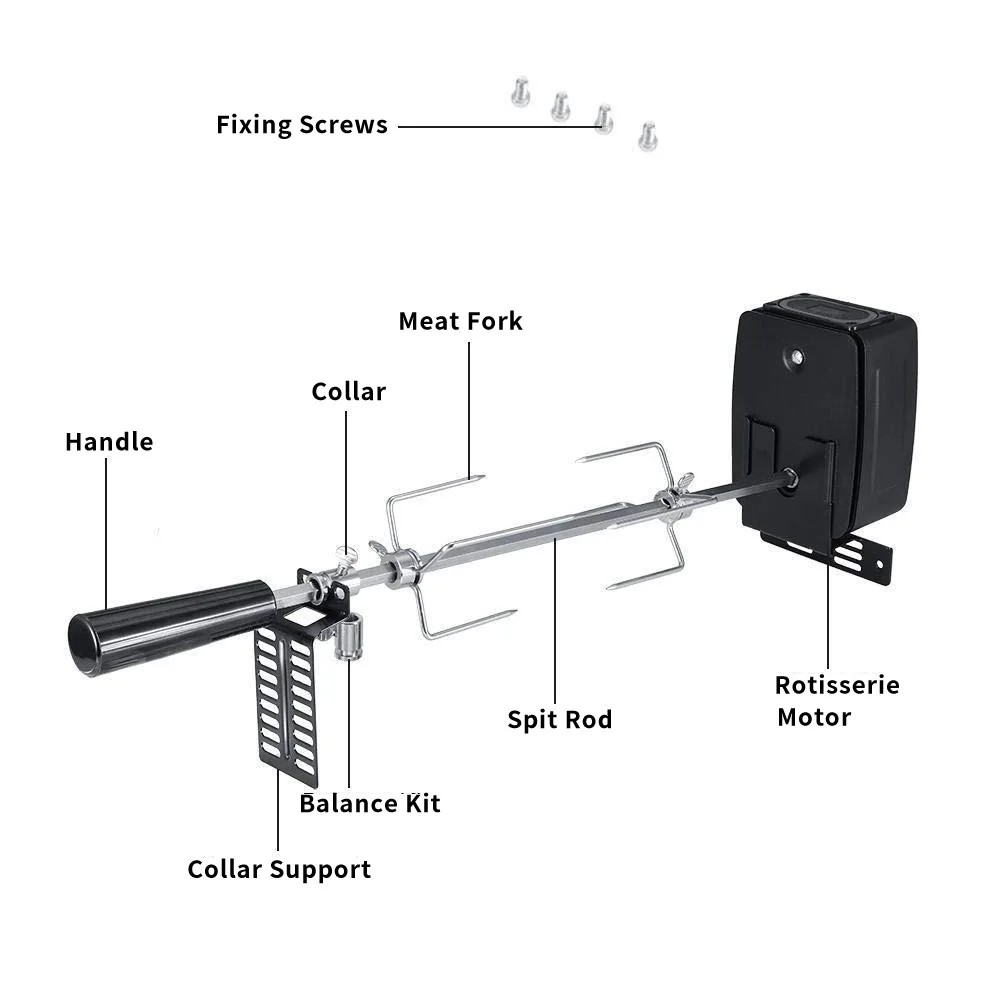 Camping Home BBQ Grill Motor Meat Forks Set Rotating Motor Electric Automatic Rotisserie Spit Rod Cooking BBQ Motor Set