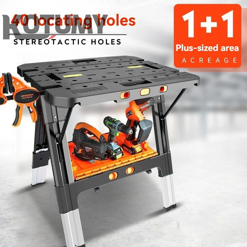 Folding Work Table, Portable Woodworking Workbench W/ 12