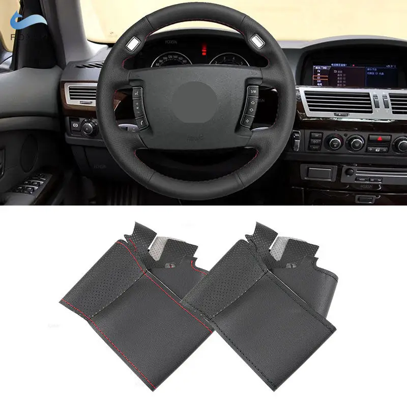 For BMW 7 Series E65 E66 Long Wheelbase Sedan 2001-08 Perforated Leather Hand-stitched Car Steering Wheel Cover Protective Trim