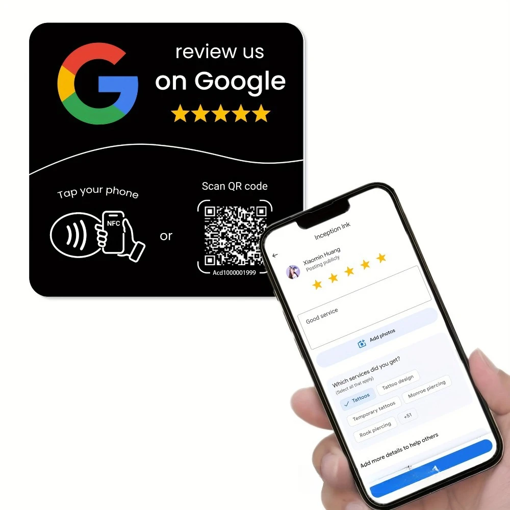 10x10cm Ntag215 NFC Google Review Sticker Self-Adhesive Table Sticker Dynamic QR Code Tap to Review for Business