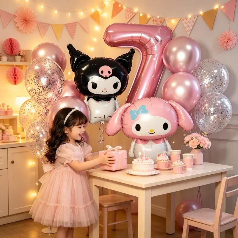 Cartoon Kuromi My Melody Themen-Folienballons Set Latexballons Kindergeburtstagsparty Dekoration Zahlenballon Globos – Detail 1