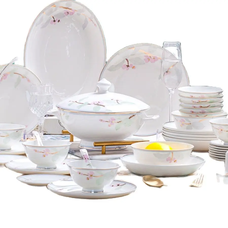 60 Heads jingdezhen ceramics Dinnerware Dinner Tableware Bone China Dishes Set Pot Rice Bowl Salad Noodles Bowl Dish Bowl