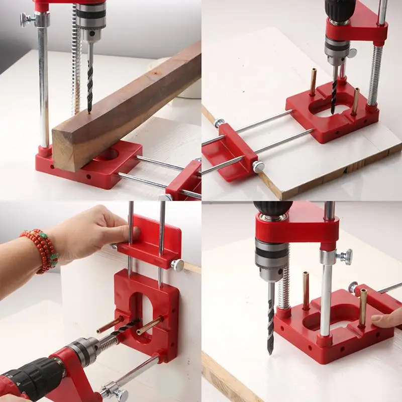 Woodworking Drill Locator Drilling Jig Punch Locator Holder Drill Guide Fixture with Scale Precise Positioner Woodworking Tool
