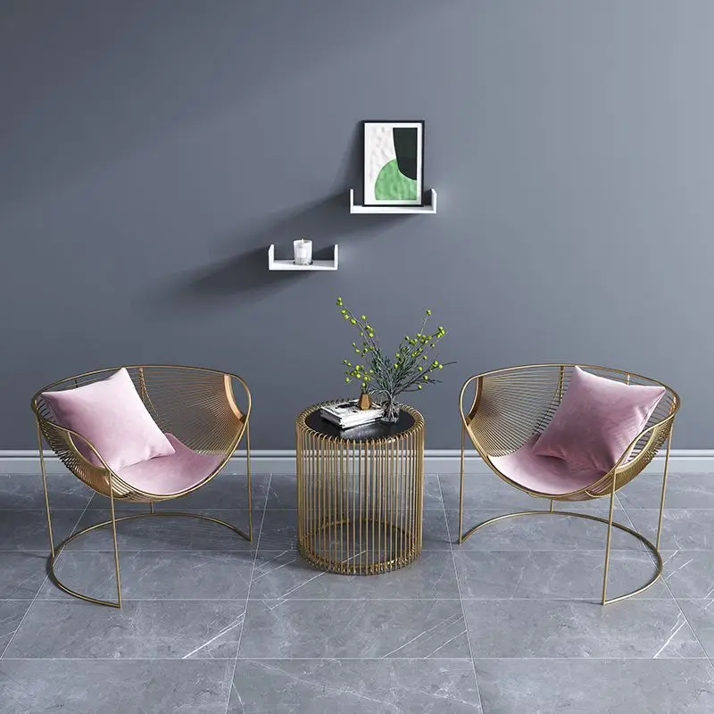 Grid Display Art Chairs Wrought Iron Sofa Modern Simple Nordic Balcony Leisure Recliner Living Room Internet Celebrity Stool