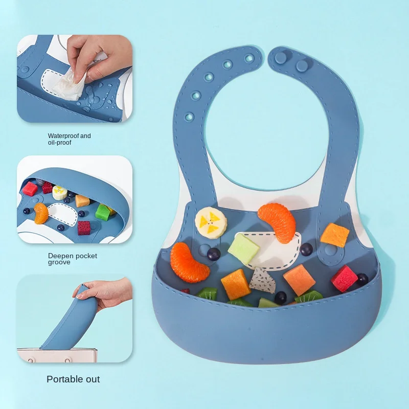 New silicone bib baby summer light baby bib convenient no-wash multi-speed adjustable saliva bib