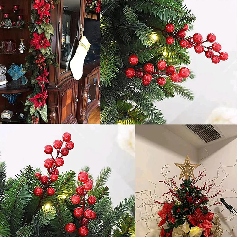 Artificial Red Berries Bouquet Fake Pomegranate Flower Christmas Tree Decoration Accessories Wedding Party Decor New Year 2024