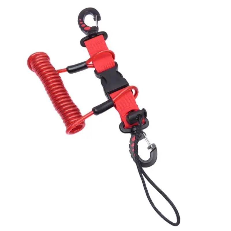 

652F Scubas Diving Lanyard Steel Wire Spring Coiled Lanyard with Quick Release Buckle