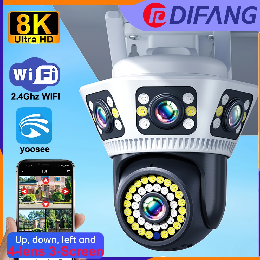 

DIFANG 6k Triple Lens Triple Screen WiFi Security Camera outdoor, Two-Way Audio,Color Night Vision CCTV Surveillance IP Cameras