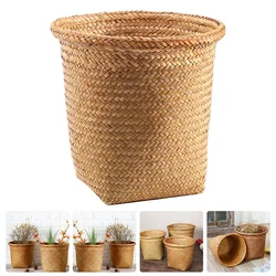 Basket Trash Can Woven Storage Wicker Garbage Rattan Waste Bin Laundry Container Sundries Wastebasket Planter Seagrass Kitchen