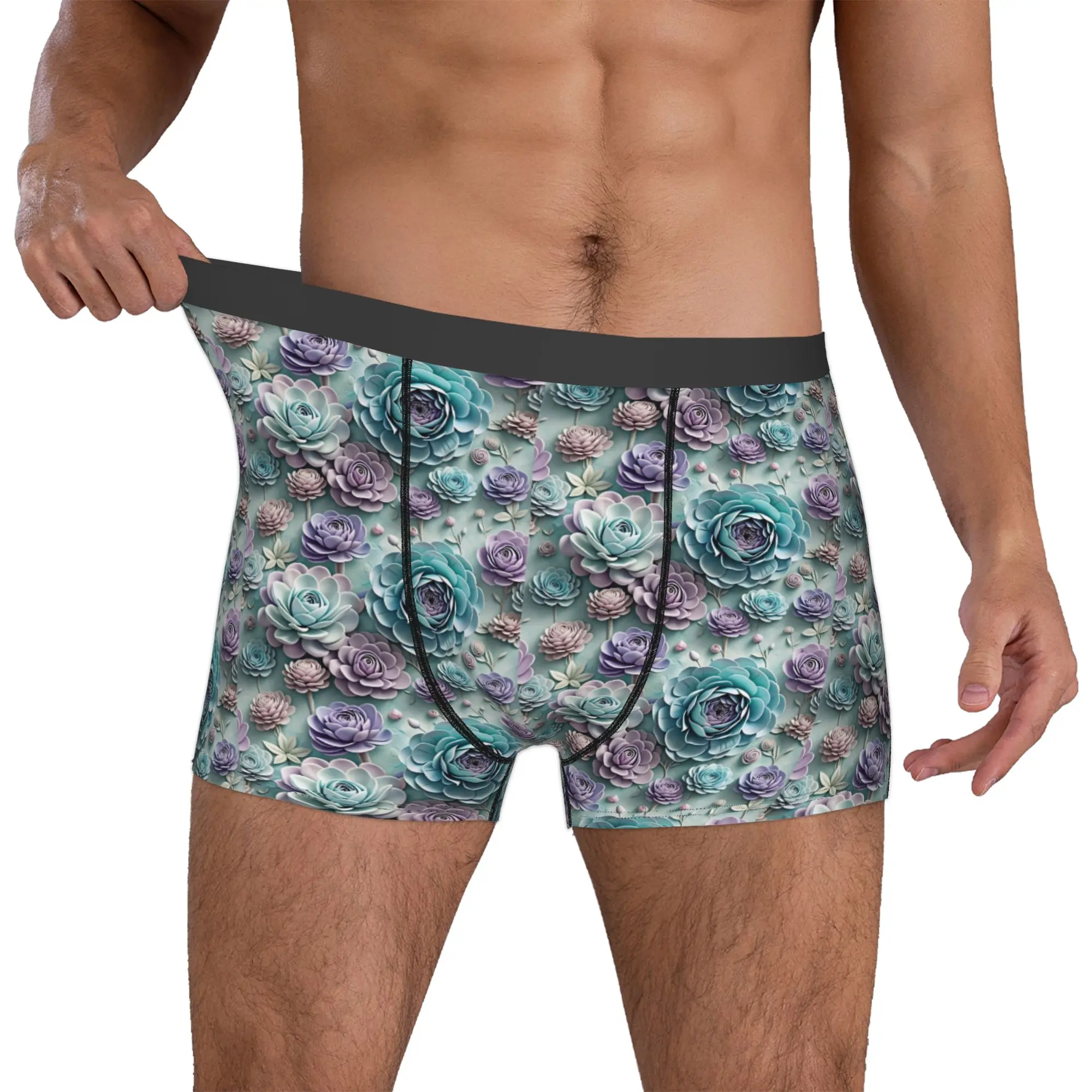 Male Novelty Fashion Trend 3D Flowers Underwear Luxury High 3D Floral Boxer Briefs Breathable Shorts Panties Underpants