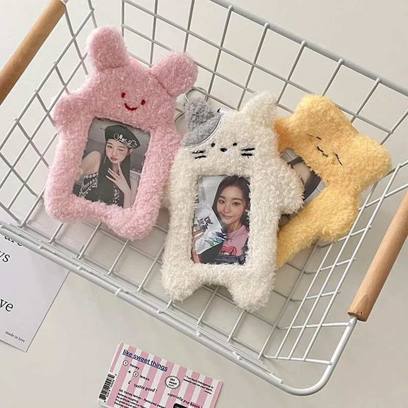 Cute Cartoon Plush Kpop Photo Card Holder Bus Card Bank ID Card Protective Display Sleeves Students Bag Pendant Gift