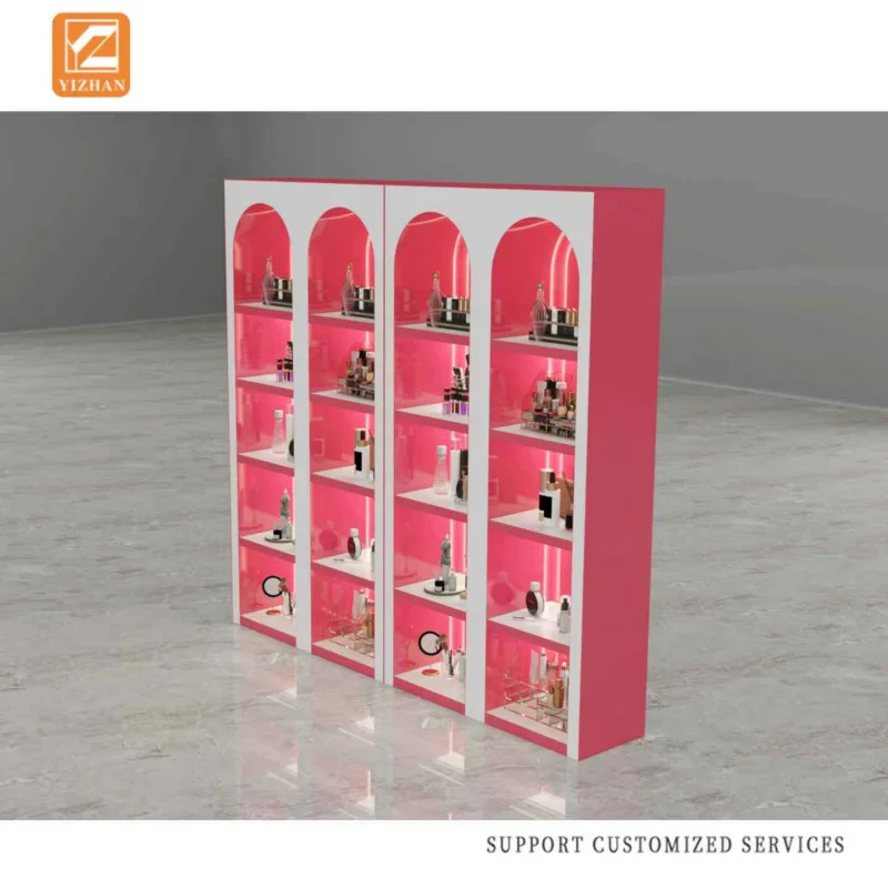 custom.New Design High-End Beauty Salon Hair Salon Cosmetic Display Cabinet LED Lighting Waterproof Multilayer Shel
